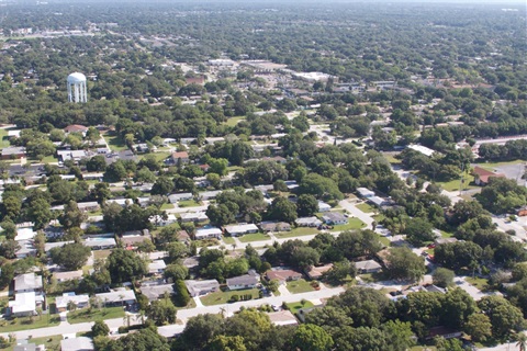 Neighborhoods with rows of houses